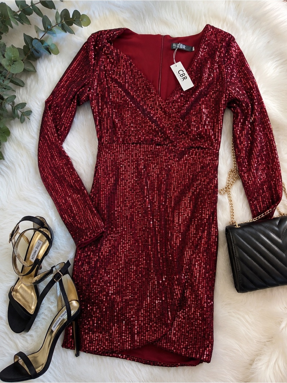 CBR Exclusive Red Sequin Wrap Dress Size Small NWT -E